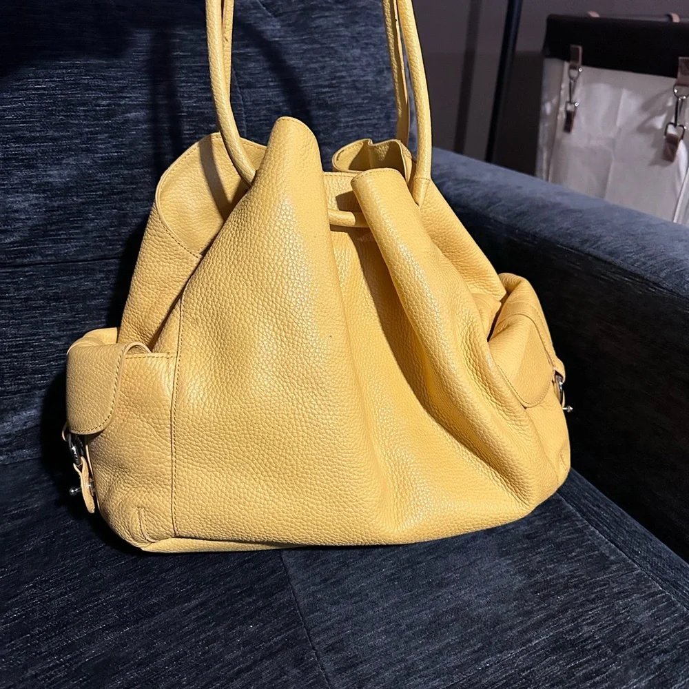 Genuine Leather!! Coldwater Creek yellow Hobo Leather Shoulder Bag - Picture 6 of 16